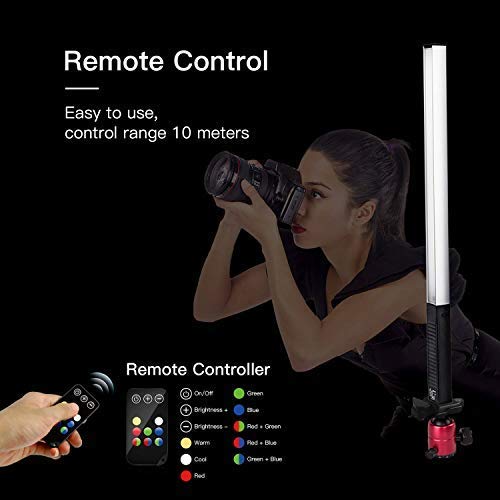 Portable LED Photography Light Wand Handheld LED Video Light 1000 Lumens CRI 95+ USB Rechargeable with Remote Control, Carry Bag, Adjustable Color Temperature 3000K-6000K and 8 Colors