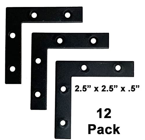 Black Finish L Shape Corner Brace with Screws 2.5" x 2.5" x .5" (12 Pack)
