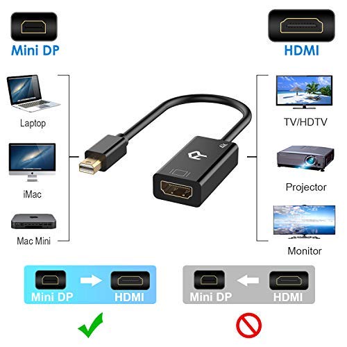 Rankie Mini DisplayPort (Mini DP) (Thunderbolt) to HDMI Adapter (Black) Black