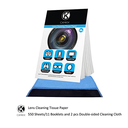 Camkix Lens Cleaning Paper Tissue 11x booklets/550 Sheets + 2X Double Sided Cleaning Cloth - Lens Cleaning Paper for Use on Camera Lenses - Double-Sided Cleaning Cloth for Use on Electronic Screens