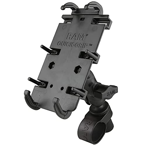 RAM MOUNTS Quick-Grip Phone Mount with RAM Tough-Strap Handlebar Base for Bikes and Motorcycle Handlebars Large Phones