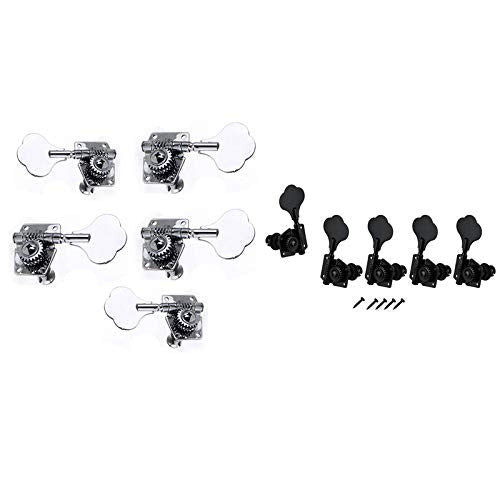YUPVM 5Pcs Guitar Accessory Vintage Open Bass Guitar Tuning Keys Pegs Machine Heads Tuners Black 1L4R for 5 Strings Bass Black, 282786A2