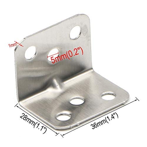 Pxyelec Stainless Steel Right Angle Code Corner Brace Joint Bracket Angle, 6 Hole, 36mm x 28mm x 1.0mm (Thick), Pack of 20 36mm x28mm x1.0mm