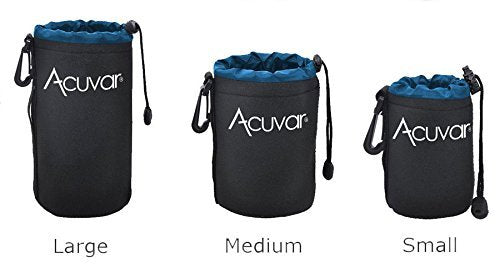 3-Pack ACUVAR Soft Neoprene Lens Pouch for DSLR Lenses (Small, Medium and Large) f/Canon, Nikon, Pentax, Olympus, Sony, Panasonic, Nikkor w/Drawstring, Water Resistant