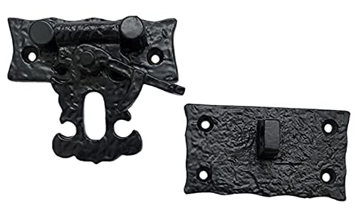 Adonai Hardware 3 Inch"Oshea" Antique Cast Iron Hasp & Staple with Lock for Trunks and Jewellery Boxes - Matte Black Powder Coated, Antique Hardware, Cabinet Hardware 1