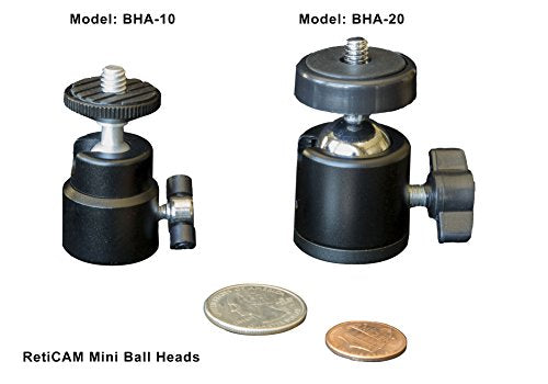 RetiCAM Mini Ball Head BHA20 - Metal Ballhead 360° Pan 90° Tilt Tripod Mount - BHA20, Aluminum