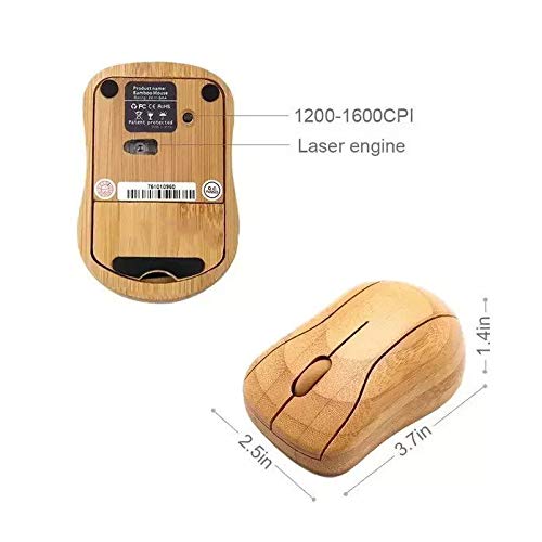 Onyx and Green Wireless Computer Mouse, Handmade with Bamboo, 2.4GHz 1 EA