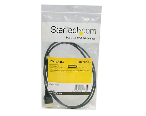 StarTech.com 3 ft Slim High Speed HDMI Cable with Ethernet - HDMI to HDMI Mini M/M (HDMIACMM3S),Black Standard 6 ft