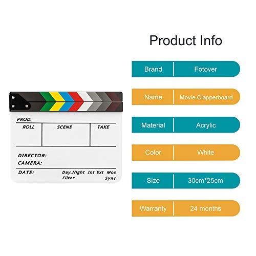 Sedremm Dry Erase Director's Film Movie Clapperboard Slate for Film TV MovieCut Action Scene (10x12in/24.5x30cm),Black Black Clapboard and White/Black Stick