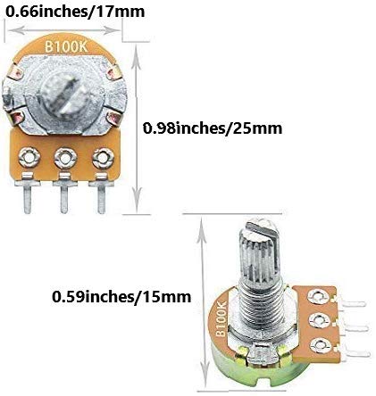 CenryKay 20 PCS B10K 10K 3Pin Ohm Knurled Shaft Linear Rotary Taper Potentiometer+20 PCS Black Plastic Knob (WH148) Kit