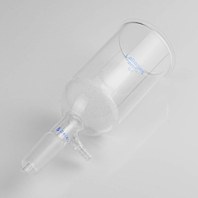 Labasics Borosilicate Glass Buchner Filtering Funnel with Coarse Frit (G1), 65mm Inner Diameter, 100mm Depth, with 24/40 Standard Taper Inner Joint and Vacuum Serrated Tubulation (250ml) 250 ml
