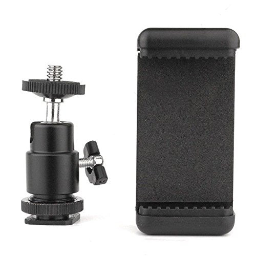 [AUSTRALIA] - 360° Ball Head Hot Shoe Adapter Mount + Cell Phone Holder Clip for DSLR Camera 