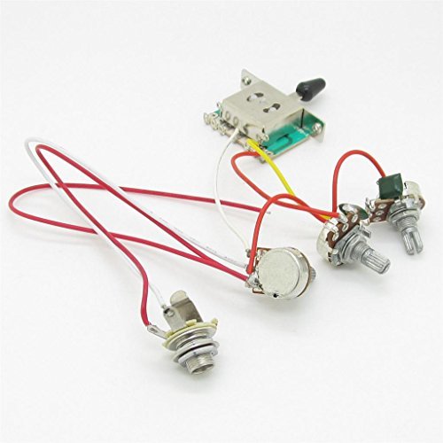 Pxyelec Wiring Harness Prewired 3x 500k Pots 1 Volume 2 Tone Control Knobs 5 Way Switch for Strat Guitar