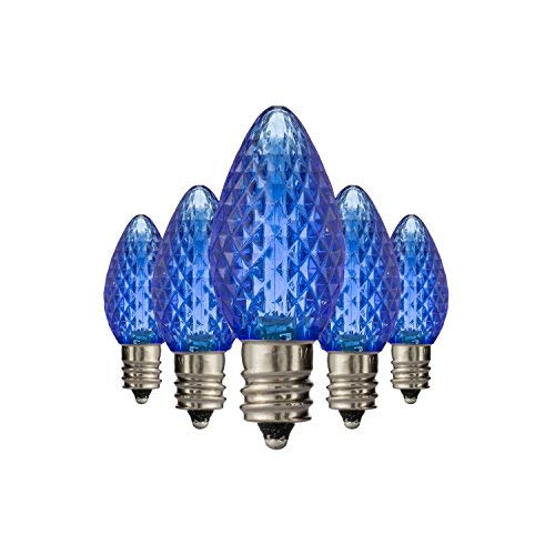 Holiday Lighting Outlet Faceted C7 Christmas Lights | Blue LED Light Bulbs Holiday Decoration | Warm Christmas Decor for Indoor & Outdoor Use | 2 SMD LEDs in Each Light Bulb | Set of 25