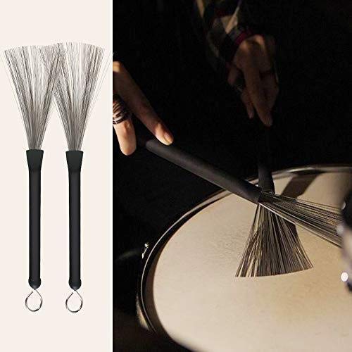 Drum Sticks Set, Oneup 1 Pair 5A Maple Wood Drum Sticks 1 Pair Drum Wire Brushes Retractable Drum Stick Brush and 1 Pair Rods Drum Sticks with Storage Bag for Jazz, Folk