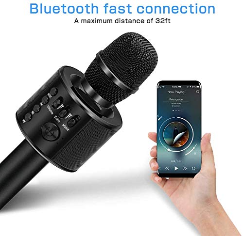 DigitCont Bluetooth Karaoke Wireless Microphone High Sound Quality Portable Handheld Karaoke Mic Speaker Machine Player Recorder with Adjustable Remix FM Radio Christmas Birthday Party for Kids Adults Black