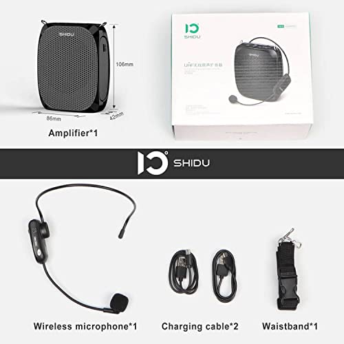 SHIDU Voice Amplifier for Teachers,Mini Voice Amplifier with UHF Wireless Microphone Headset,1800mAh Rechargeable 10W Personal Portable Speaker Suitable for Coaches,Tour Guides and Outdoors Black