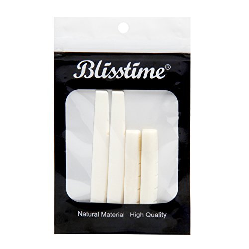 Blisstime 2 Sets (4pcs) 6 String Acoustic Guitar Bone Bridge Saddle and Nut, Made of Real Bone with 9 Pcs Sand Paper, Stainless Steel Needle Files of 13 Sizes