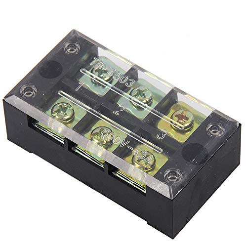 5 Pcs 3 Positions Dual Rows 600V 45A Screw Wire Barrier Block Terminal Strip Block TB-4503L with Removable Clear Plastic Insulating Cover 45A 3 Positions (TB-4503L)
