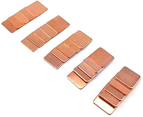 Easycargo 100pcs 12 Sizes 15mm Copper Pad Shim Thermal Kit, Pure Copper Heatsink C1100, Low Profile Copper Plate Cooler for Cooling PC Laptop IC Chips CPU VGA RAM VRAM PS5 M.2 SSD (with Glue) With Glue