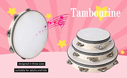 [AUSTRALIA] - Tambourine 6 Inch, Hand Held Drum with Single Row Metal Bell,Wooden Hand Percussion Music Instruments for Kids,Teaching,Party Games 6 inch Natural 