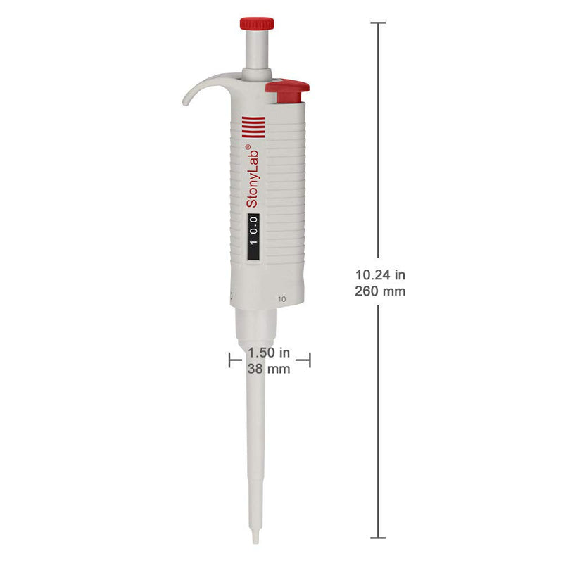 Stonylab Single Channel Pipettor Controller, Adjustable Variable Volume Micropipette Pipette Pipet with Autoclavable Tip Cone for Laboratory Research, 0.5-10 µL 0.5-10 ul