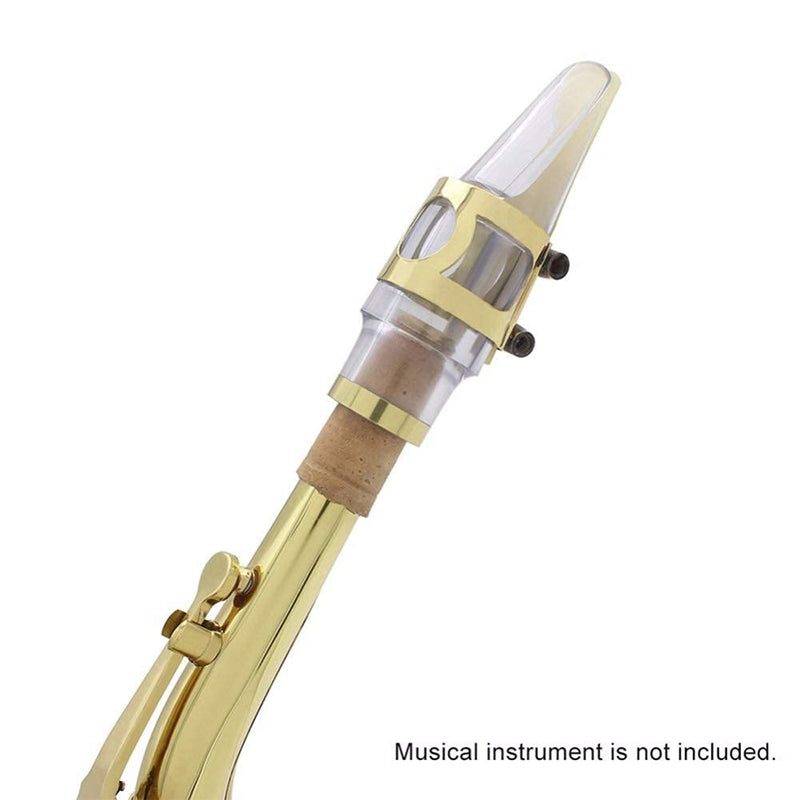 Alnicov Alto Sax Saxophone Transparent Mouthpiece with One Reed Golden Plated Ligature and Plastic Cap