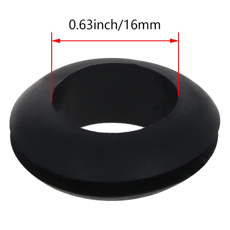 Yinpecly Rubber Grommet 16mm(ID) Double Sided Round Rubber Hole Plug for Wiring Cable Black 100pcs