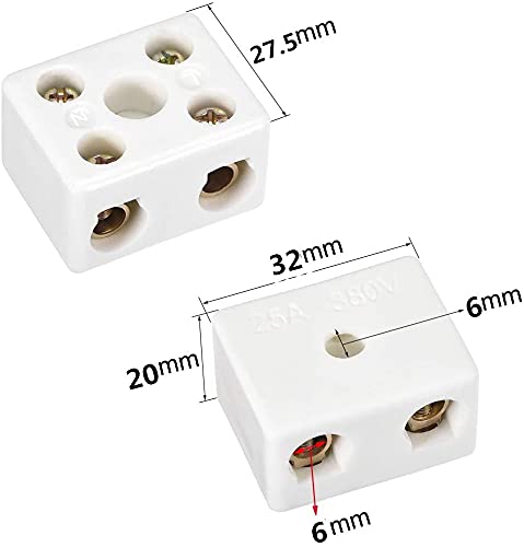 4 Pcs Wire Connector 2 Position Dual Row Ceramic Terminal Block, 2 Way Ceramics Terminal Blocks High Temp Porcelain Ceramic Connectors 30A (30A)