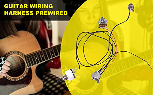 Guitar Wiring Harness, Guitar Prewired Harness Humbucker Wiring Harness Prewired 3 Way Chrome Box Toggle Switch 500K Pots for Electric Guitar with 2 Humbuckers