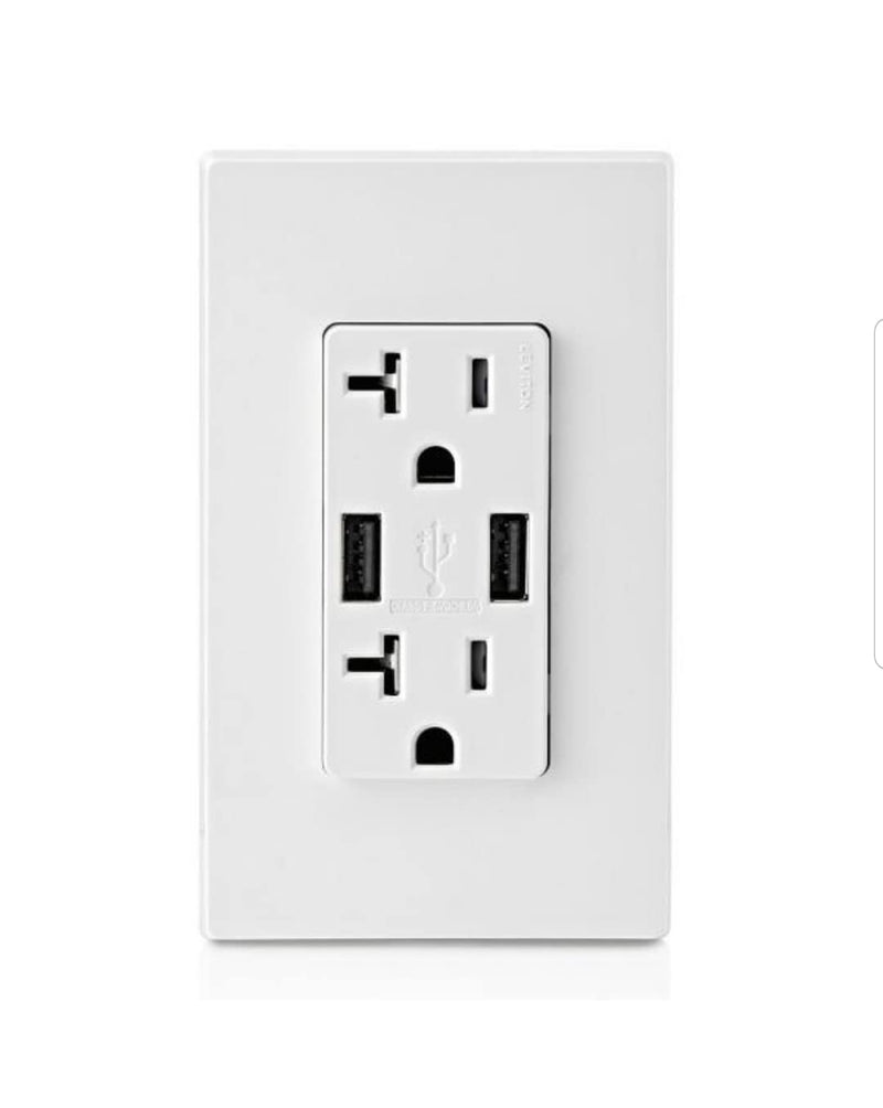 [AUSTRALIA] - Leviton T5832-2BW USB Dual Type-A in-Wall Charger with 20 Amp, 125 Volt Tamper-Resistant Outlet, White 