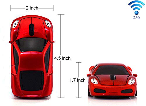 Jinfili Sleep Sport Car Shaped Wireless Computer Mouse Ergonomic Gaming Optical Mouse USB 2.4G Mini Receiver Office Accessories for PC Windows Laptop Notebook Mac Red