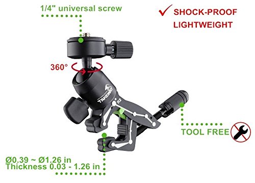 TAKEWAY Clampod, R2 Ingenious Ranger Clamp and T-PH03 Smartphone Holder with V Belt for 4-6 inch Smartphones, Camera Clamp Mount, Compatible with DSLR Camera, and More Action Camera