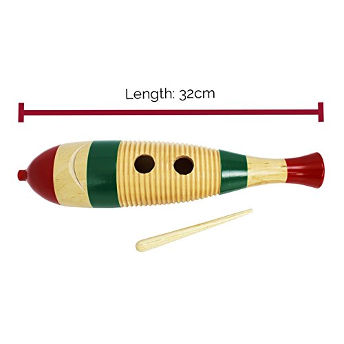 A-Star AP4121 Wooden Small Fish Shape Guiro Scraper with Beater, School Percussion Instrument, Brown