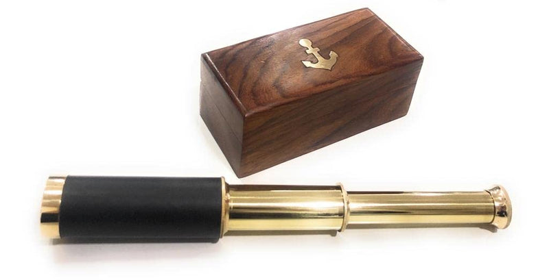 11" Handheld Brass Telescope with Wood Box - Pirate Collection