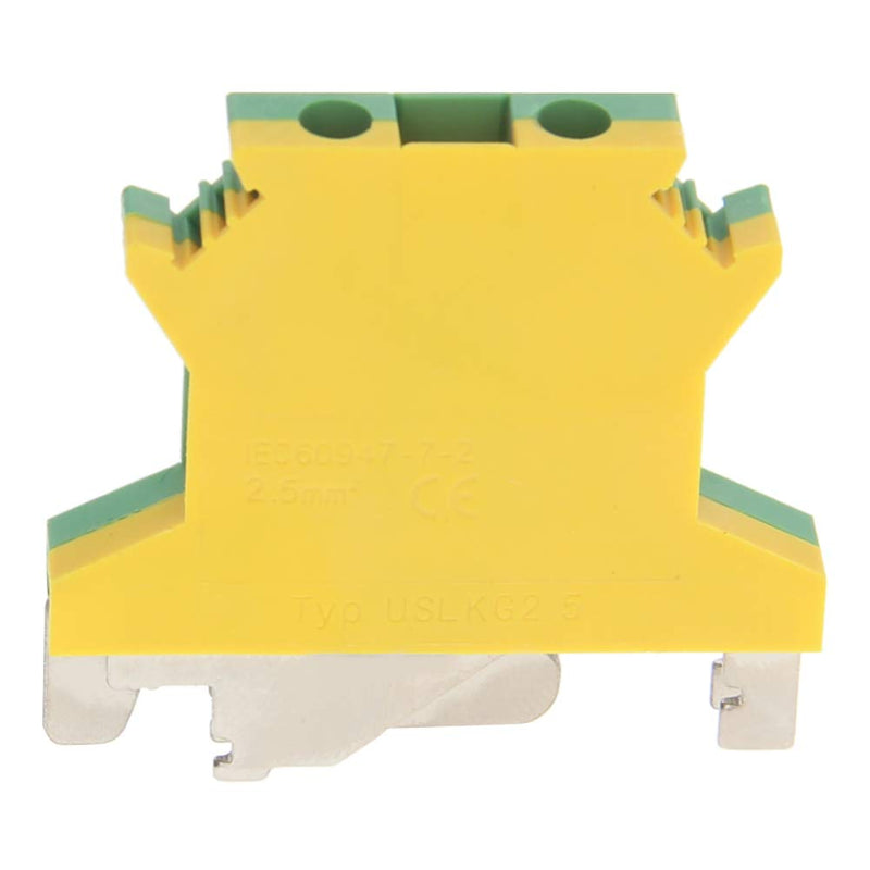 Heyiarbeit 10 Pcs USLKG DIN Rail Mounted Ground Circuit Connection Terminal Block Yellow Green