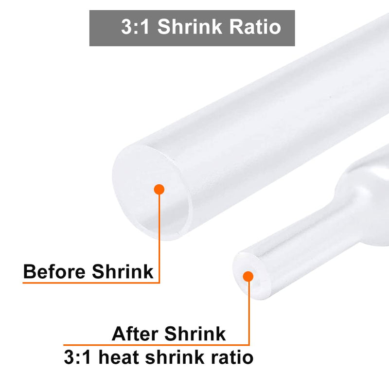 Heat Shrink Tubing Clear Kit, AIRIC 110pcs Industrial 3:1 Tube Adhesive Lined - Dual Wall Tube KIT-clear-110pcs 110