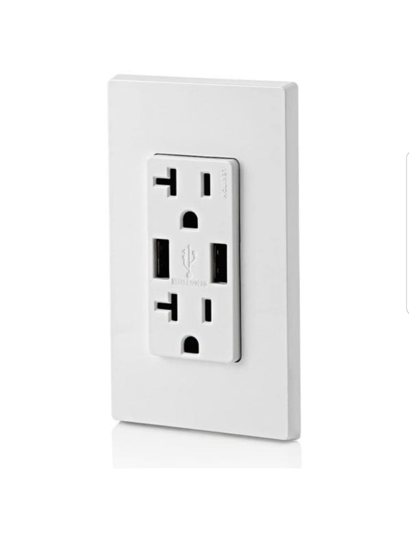 [AUSTRALIA] - Leviton T5832-2BW USB Dual Type-A in-Wall Charger with 20 Amp, 125 Volt Tamper-Resistant Outlet, White 