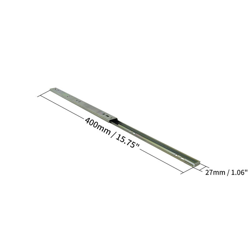 [AUSTRALIA] - Juvielich Metal 2 Fold Ball Drawer Slides Track Rail for Furniture Drawers Cold Rolled Steel Ball Bearing Side Mount Drawer Slides Silver Tone 16" Length 1.06" Wide 1Pair 