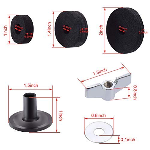 21Pcs Cymbal Replacement Accessories, Uspacific Cymbal Felts Hi-Hat Clutch Felt Hi Hat Cup Felt Cymbal Sleeves with Base Wing Nuts and Cymbal Washer for cymbal stackers