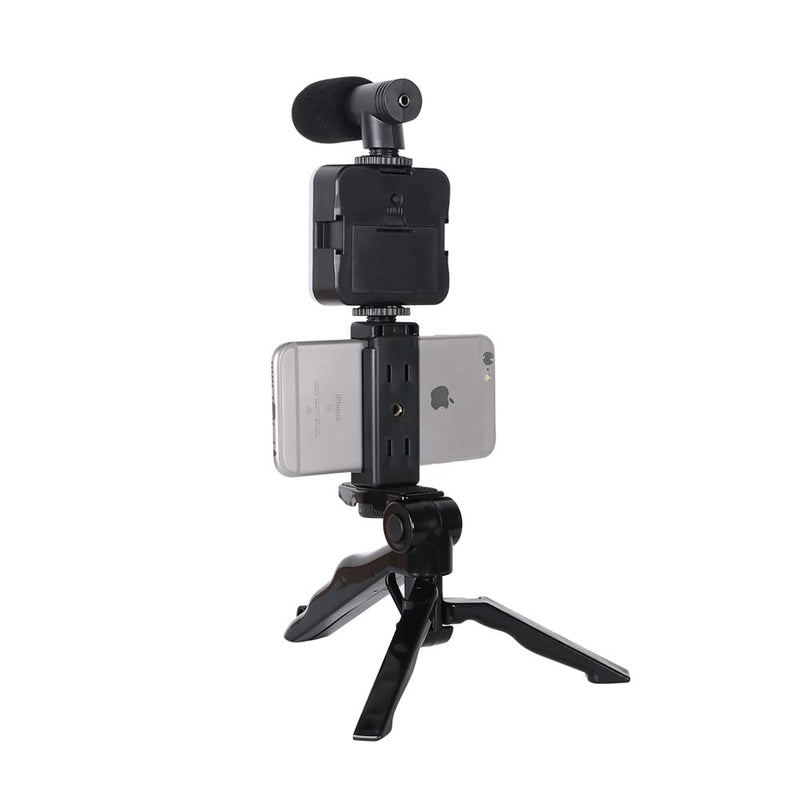 Samadex Video Microphone Vlogging Kit- Portable Studio Video Recording Microphone with Foldable mic Stand and Selfie Stick, Smartphone Camera Video Recording with 3 Brightness Level LED Light vlog