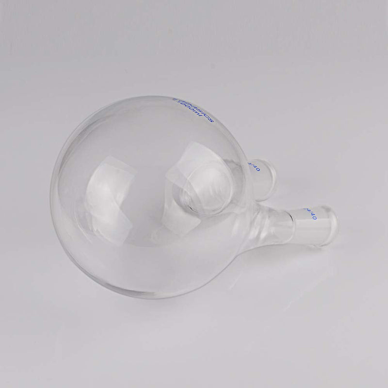 Labasics Glass 1000ml 2 Neck Round Bottom Flask RBF, with 24/40 Center and Side Standard Taper Outer Joint, 1000ml 1000 ml