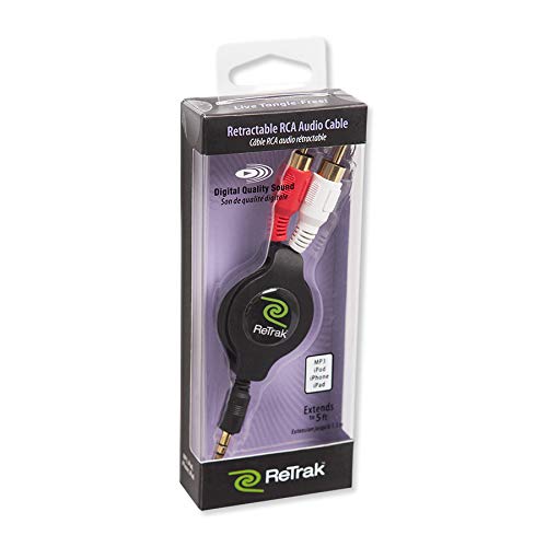 ReTrak Retractable Auxiliary to RCA Cable, Colors May Vary (ETCABLERCA35) Black Aux to RCA