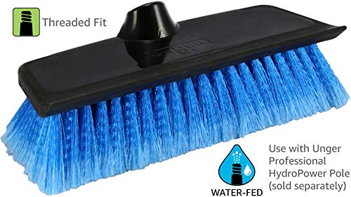 Unger Professional HydroPower Soft Brush Head with Squeegee, 10" Soft Wash Brush with Squeegee