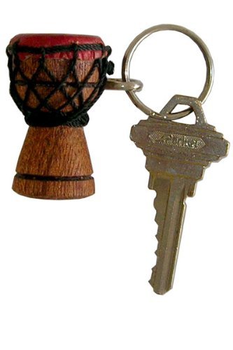 Djembe Drum Key Chain - Solid Carved Wood, Goat Skin, and Rope!