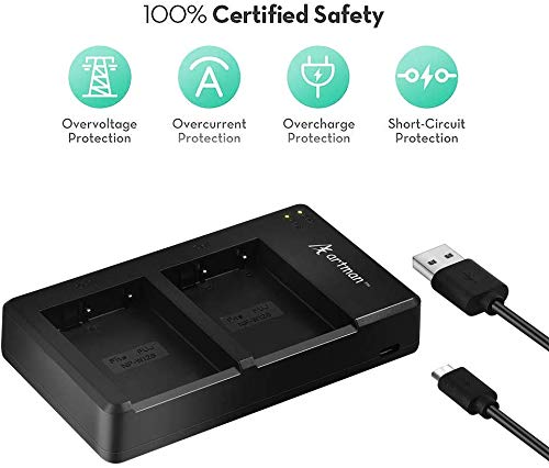 Artman 2-Pack NP-W126 NP-W126S Batteries and Dual USB Charger for Fuji X-T3, X-T2, X-T1,X-A5, X-E3, X-E2, X-E1, X100F, X-H1, X-M1, X-Pro2, X-Pro1, X-T20, X-T10(Micro-USB Port;1400mAh)