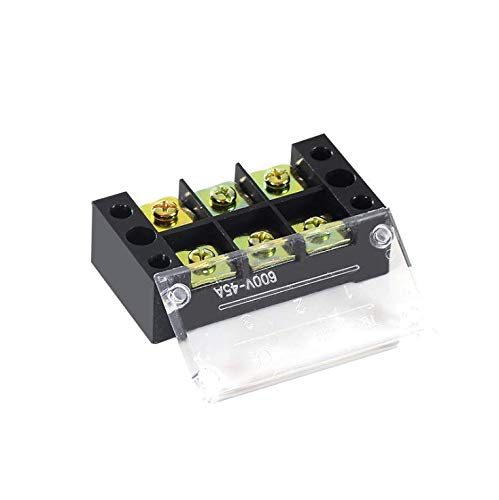 5 Pcs 3 Positions Dual Rows 600V 45A Screw Wire Barrier Block Terminal Strip Block TB-4503L with Removable Clear Plastic Insulating Cover 45A 3 Positions (TB-4503L)