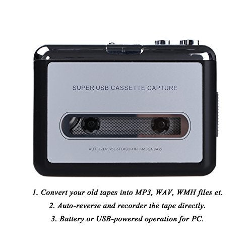 BW Cassette Player - Portable Tape to PC Cassette-to-MP3 CD USB Converter Capture Digital Audio Music Player, USB Cassette Player and Tape-to-MP3 Converter Silver