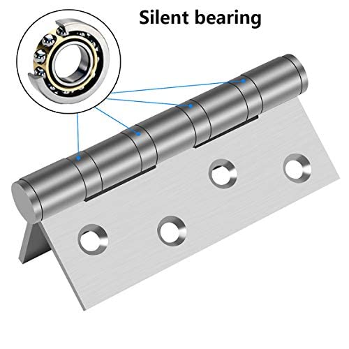 Hommyzone 304 Stainless Steel Door Hinges 4 Inch, 4’’x 3’’ Ball Bearing Hinge with Square Corners, Interior and Exterior Door Hinges Pack of 2 (Silver) Silver