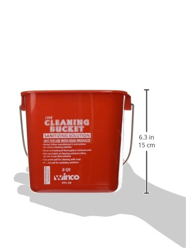 Winco PPL-3R Cleaning Bucket, 3-Quart, Red Sanitizing Solution